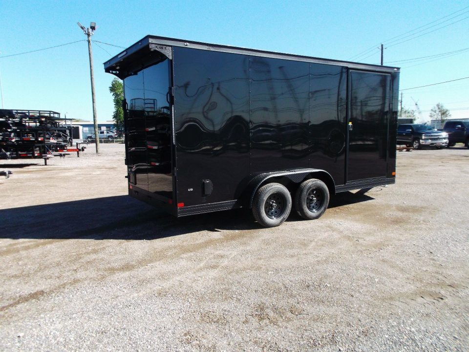 New 2027 Covered Wagon Trailers 7x14 Cargo Trailer / Enclosed Trailer / 7ft Interior / Extra Wide Ramp / 48" RV Side Door / .080 Black Poly Core Skin / Black Out Package / Rear Spoiler w/ LED Loading Lights