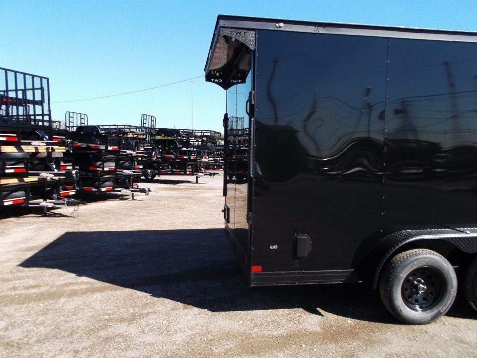 New 2027 Covered Wagon Trailers 7x14 Cargo Trailer / Enclosed Trailer / 7ft Interior / Extra Wide Ramp / 48" RV Side Door / .080 Black Poly Core Skin / Black Out Package / Rear Spoiler w/ LED Loading Lights