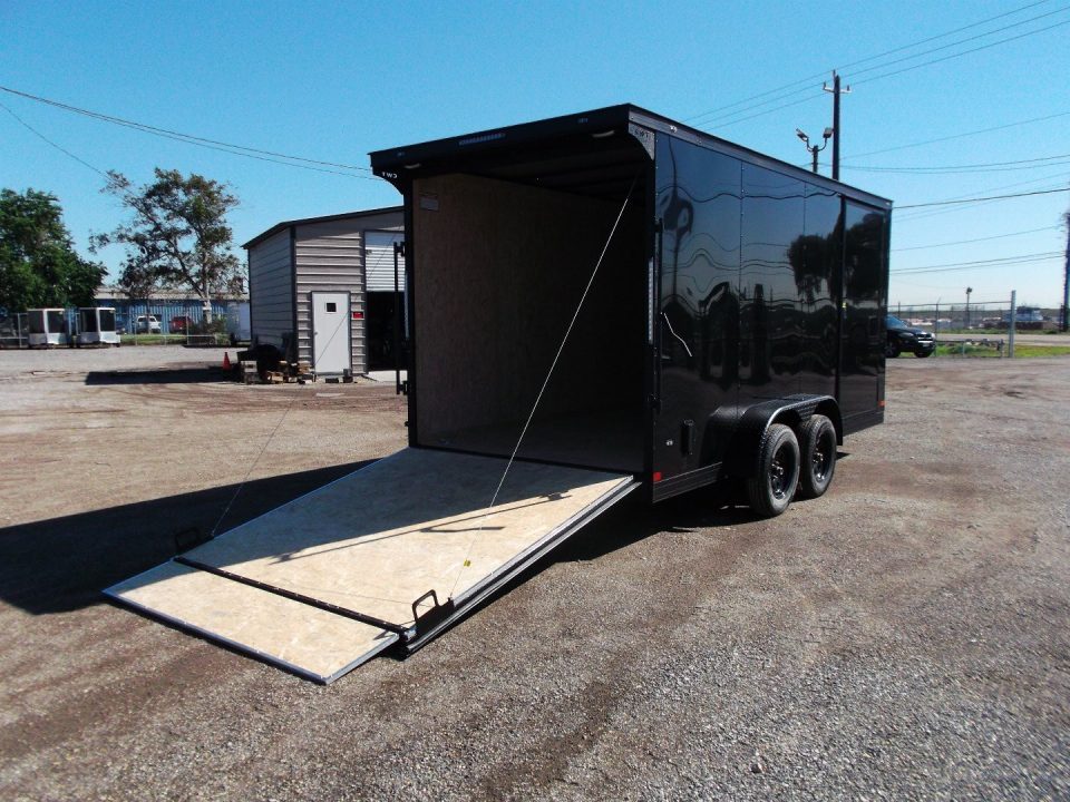 New 2027 Covered Wagon Trailers 7x14 Cargo Trailer / Enclosed Trailer / 7ft Interior / Extra Wide Ramp / 48" RV Side Door / .080 Black Poly Core Skin / Black Out Package / Rear Spoiler w/ LED Loading Lights