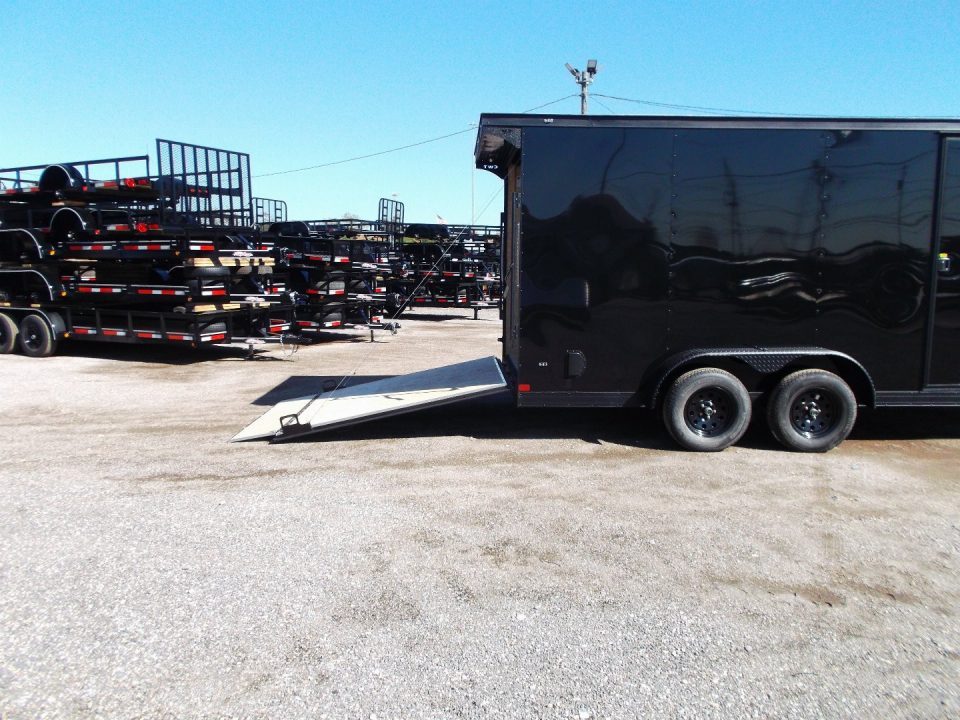 New 2027 Covered Wagon Trailers 7x14 Cargo Trailer / Enclosed Trailer / 7ft Interior / Extra Wide Ramp / 48" RV Side Door / .080 Black Poly Core Skin / Black Out Package / Rear Spoiler w/ LED Loading Lights
