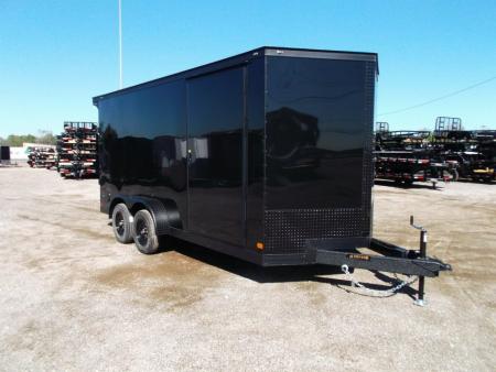 New 2027 Covered Wagon Trailers 7x14 Cargo Trailer / Enclosed Trailer / 7ft Interior / Extra Wide Ramp / 48" RV Side Door / .080 Black Poly Core Skin / Black Out Package / Rear Spoiler w/ LED Loading Lights