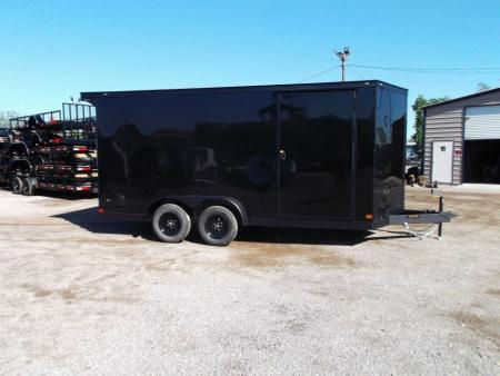 New 2027 Covered Wagon Trailers 7x14 Cargo Trailer / Enclosed Trailer / 7ft Interior / Extra Wide Ramp / 48" RV Side Door / .080 Black Poly Core Skin / Black Out Package / Rear Spoiler w/ LED Loading Lights