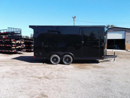 New 2027 Covered Wagon Trailers 7x14 Cargo Trailer / Enclosed Trailer / 7ft Interior / Extra Wide Ramp / 48" RV Side Door / .080 Black Poly Core Skin / Black Out Package / Rear Spoiler w/ LED Loading Lights
