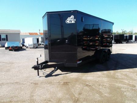 New 2027 Covered Wagon Trailers 7x14 Cargo Trailer / Enclosed Trailer / 7ft Interior / Extra Wide Ramp / 48" RV Side Door / .080 Black Poly Core Skin / Black Out Package / Rear Spoiler w/ LED Loading Lights
