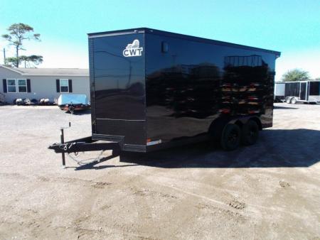 New 2027 Covered Wagon Trailers 7x14 Cargo Trailer / Enclosed Trailer / 7ft Interior / Extra Wide Ramp / 48  RV Side Door / .080 Black Poly Core Skin / Black Out Package / Rear Spoiler w/ LED Loading Lights
