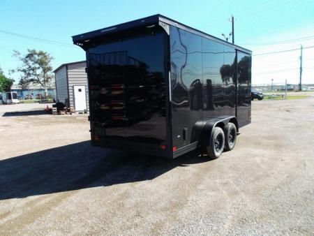 New 2027 Covered Wagon Trailers 7x14 Cargo Trailer / Enclosed Trailer / 7ft Interior / Extra Wide Ramp / 48" RV Side Door / .080 Black Poly Core Skin / Black Out Package / Rear Spoiler w/ LED Loading Lights