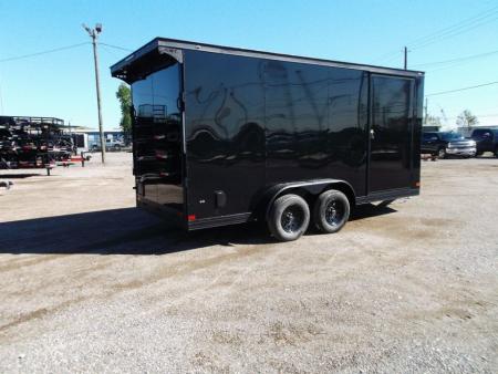 New 2027 Covered Wagon Trailers 7x14 Cargo Trailer / Enclosed Trailer / 7ft Interior / Extra Wide Ramp / 48" RV Side Door / .080 Black Poly Core Skin / Black Out Package / Rear Spoiler w/ LED Loading Lights