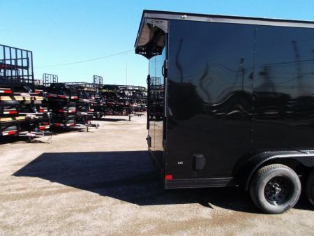 New 2027 Covered Wagon Trailers 7x14 Cargo Trailer / Enclosed Trailer / 7ft Interior / Extra Wide Ramp / 48" RV Side Door / .080 Black Poly Core Skin / Black Out Package / Rear Spoiler w/ LED Loading Lights