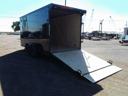 New 2027 Covered Wagon Trailers 7x14 Cargo Trailer / Enclosed Trailer / 7ft Interior / Extra Wide Ramp / 48" RV Side Door / .080 Black Poly Core Skin / Black Out Package / Rear Spoiler w/ LED Loading Lights
