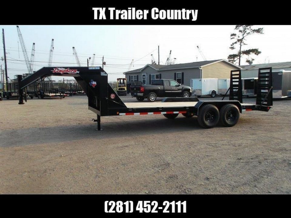 New 2026 Longhorn Trailers 83x20 Gooseneck 14K Car Hauler / Equipment Trailer / Flat Deck / 7000# Axles / 10K Jack / LEDs / 2ft Dovetail / 5ft HD Stow Away Ramps
