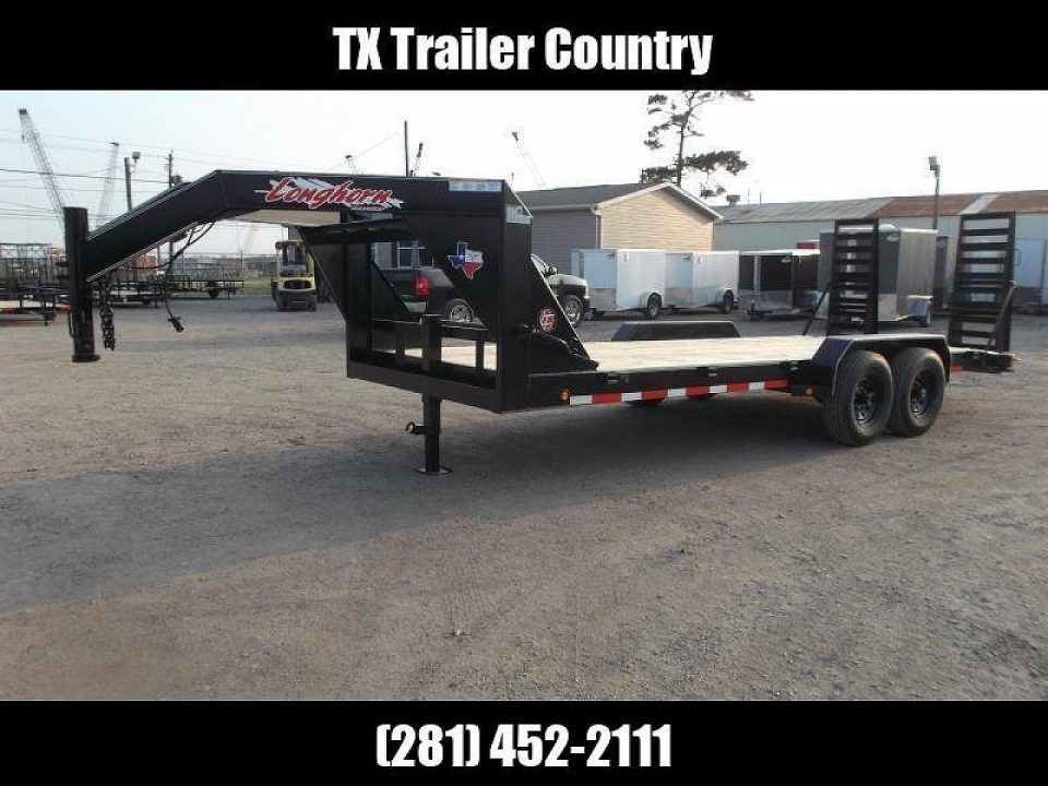 New 2026 Longhorn Trailers 83x20 Gooseneck 14K Car Hauler / Equipment Trailer / Flat Deck / 7000# Axles / 10K Jack / LEDs / 2ft Dovetail / 5ft HD Stow Away Ramps