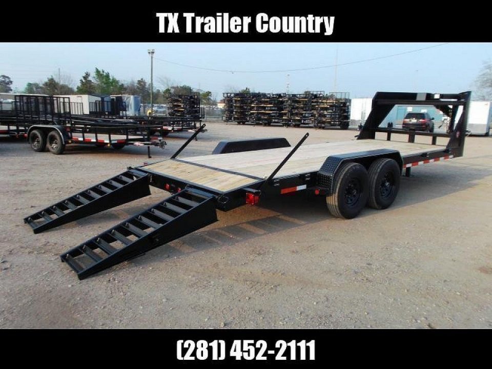 New 2026 Longhorn Trailers 83x20 Gooseneck 14K Car Hauler / Equipment Trailer / Flat Deck / 7000# Axles / 10K Jack / LEDs / 2ft Dovetail / 5ft HD Stow Away Ramps