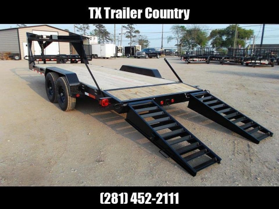 New 2026 Longhorn Trailers 83x20 Gooseneck 14K Car Hauler / Equipment Trailer / Flat Deck / 7000# Axles / 10K Jack / LEDs / 2ft Dovetail / 5ft HD Stow Away Ramps