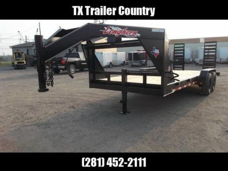 New 2026 Longhorn Trailers 83x20 Gooseneck 14K Car Hauler / Equipment Trailer / Flat Deck / 7000# Axles / 10K Jack / LEDs / 2ft Dovetail / 5ft HD Stow Away Ramps