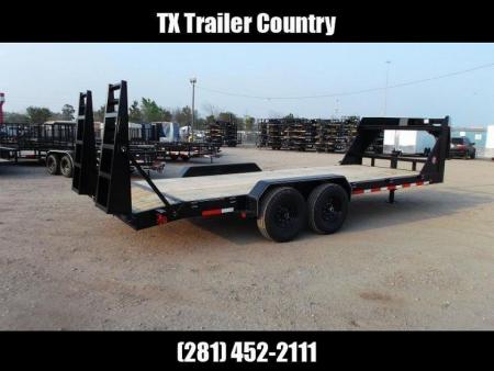 New 2026 Longhorn Trailers 83x20 Gooseneck 14K Car Hauler / Equipment Trailer / Flat Deck / 7000# Axles / 10K Jack / LEDs / 2ft Dovetail / 5ft HD Stow Away Ramps