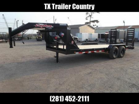 New 2026 Longhorn Trailers 83x20 Gooseneck 14K Car Hauler / Equipment Trailer / Flat Deck / 7000# Axles / 10K Jack / LEDs / 2ft Dovetail / 5ft HD Stow Away Ramps