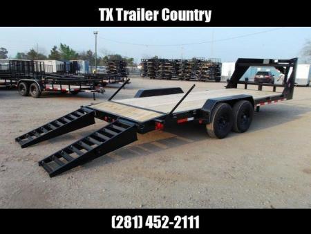 New 2026 Longhorn Trailers 83x20 Gooseneck 14K Car Hauler / Equipment Trailer / Flat Deck / 7000# Axles / 10K Jack / LEDs / 2ft Dovetail / 5ft HD Stow Away Ramps