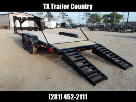 New 2026 Longhorn Trailers 83x20 Gooseneck 14K Car Hauler / Equipment Trailer / Flat Deck / 7000# Axles / 10K Jack / LEDs / 2ft Dovetail / 5ft HD Stow Away Ramps