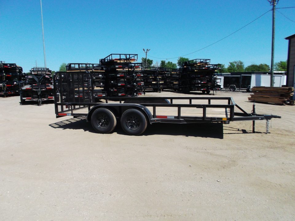 New 2027 J&C Trailers 83x16 Tandem Utility Trailer / Lowboy Trailer / 4ft Ramp Gate / 2" Bulldog Coupler