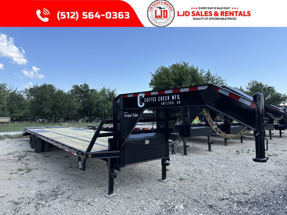 New 2027 Coffee Creek 102  x 35' Flatbed Trailer -Hutch Suspension - 25900 GVWR - Mega Ramps