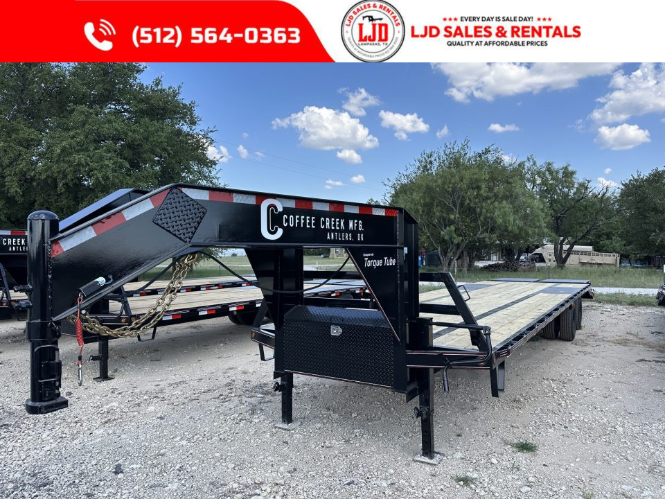 New 2027 Coffee Creek 102" x 35' Flatbed Trailer -Hutch Suspension - 25900 GVWR - Mega Ramps