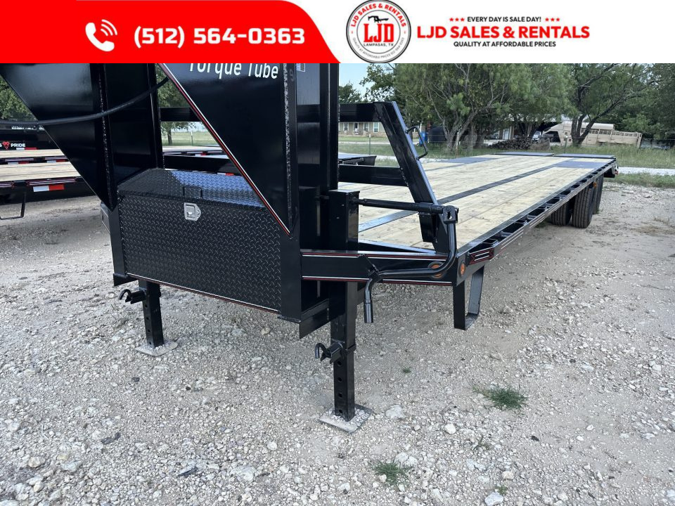 New 2027 Coffee Creek 102" x 35' Flatbed Trailer -Hutch Suspension - 25900 GVWR - Mega Ramps