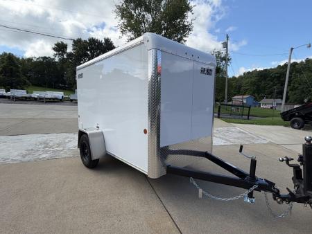 New 2026 Car Mate Trailers 5X10 Custom Cargo Enclosed Trailer - Crystal White - 6  extra height W/ Barn Doors - 2990# GVWR