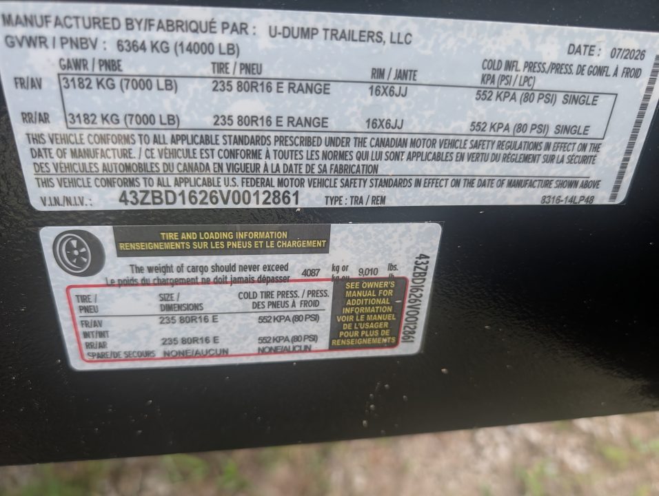 New 2027 7X16 U-Dump Dump Trailer
