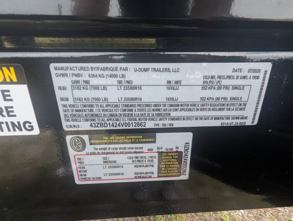 New 2027 7X14 U-Dump Dump Trailer