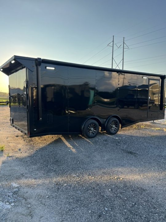 New 2027 Rock Solid Cargo 8.5x24 Race Trailer & Enclosed Car Hauler – Black Polycore | Super Stealth Blackout Package