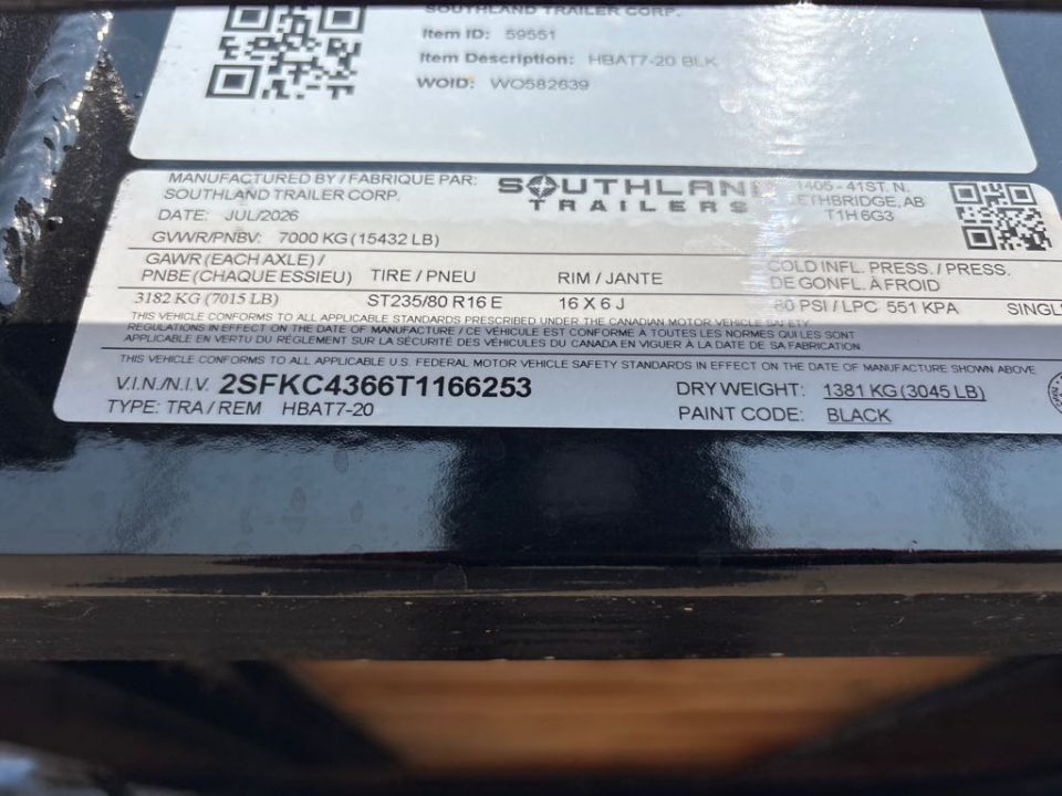 New 2026 SOUTHLAND TRAILER CORP. HBAT7-20BLK Utility Trailer