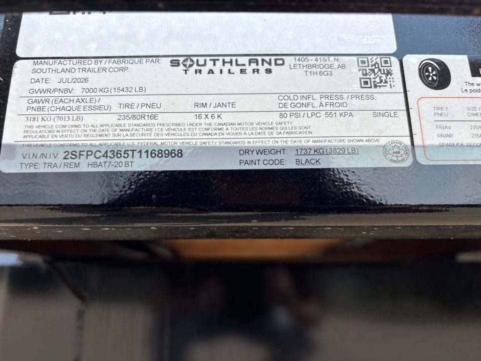 New 2026 SOUTHLAND TRAILER CORP. HBAT7-20BT Utility Trailer