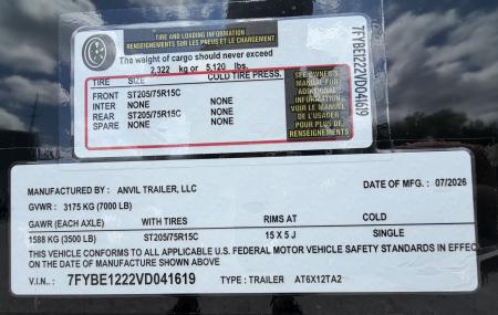 New 2027 6X12 ANVIL Cargo Trailer