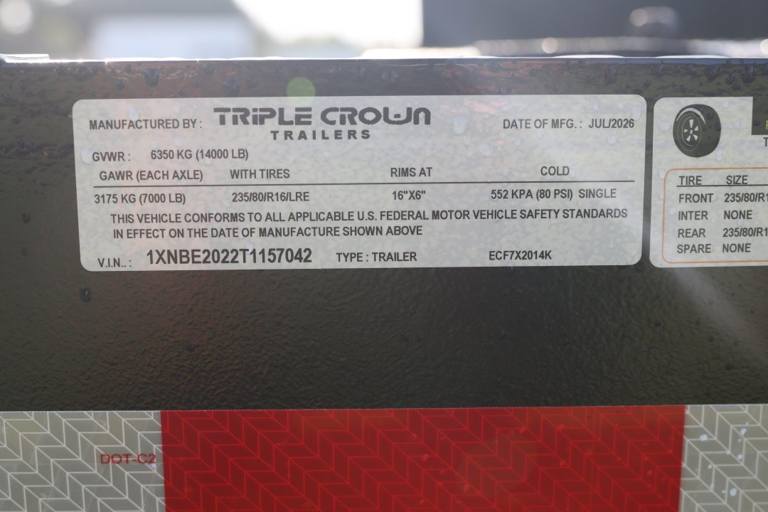 New 2026 7X20 Triple Crown Equipment Trailer