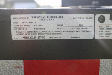 New 2026 7X20 Triple Crown Equipment Trailer