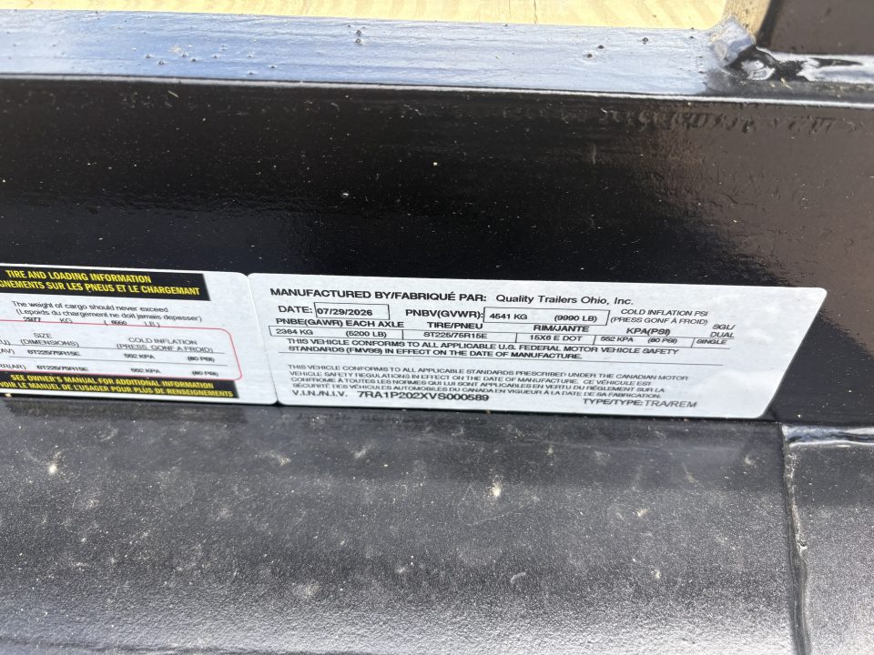 New 2027 Quality Trailers 20' 10K Deckover Trailer