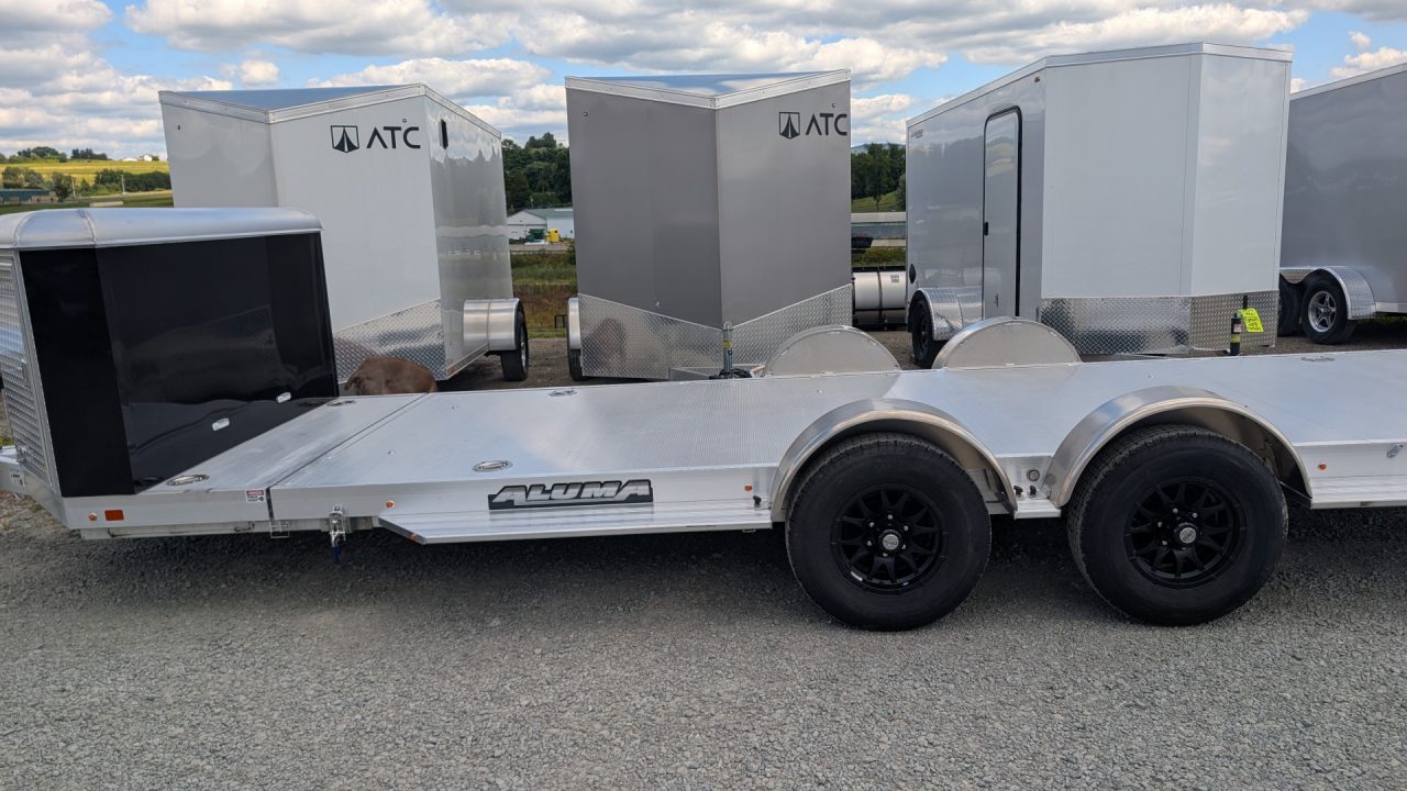 New 2027 Aluma 20' (20" Stationary + 20' Tilt) HD XL Executive Tilt Car Hauler w/ Cargo Box