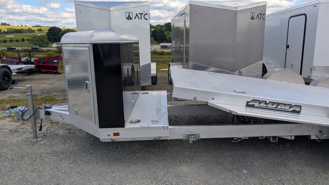 New 2027 Aluma 20' (20" Stationary + 20' Tilt) HD XL Executive Tilt Car Hauler w/ Cargo Box