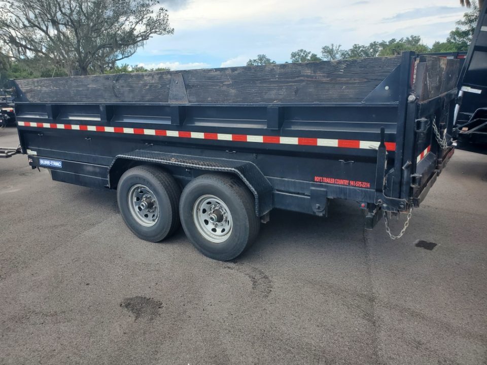 Used 2022 Sure-Trac 7X16X2 TELESCOPIC 14000 LB GVWR(2-7K AXLES) Dump Trailer WITH RAMPS AND TARP