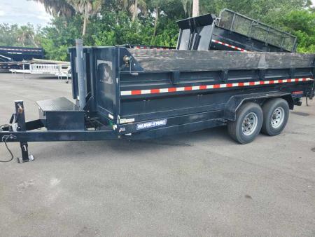 Used 2022 Sure-Trac 7X16X2 TELESCOPIC 14000 LB GVWR(2-7K AXLES) Dump Trailer WITH RAMPS AND TARP