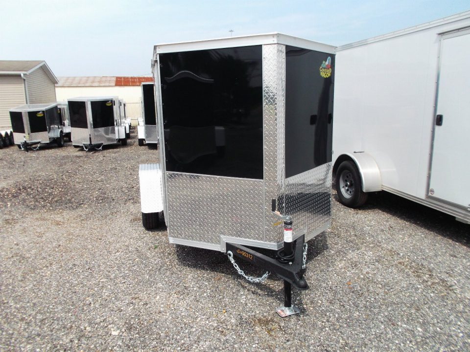 New 2027 Covered Wagon Trailers 5x8 Cargo Trailer / Enclosed Trailer / Ramp / Side Door / .030 Black / Bed Lined Tongue and Frame