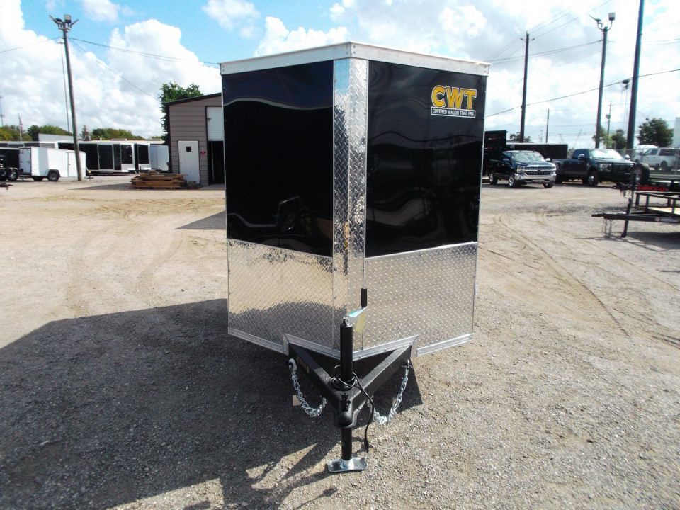 New 2027 Covered Wagon Trailers 5x8 Cargo Trailer / Enclosed Trailer / Ramp / Side Door / .030 Black / Bed Lined Tongue and Frame