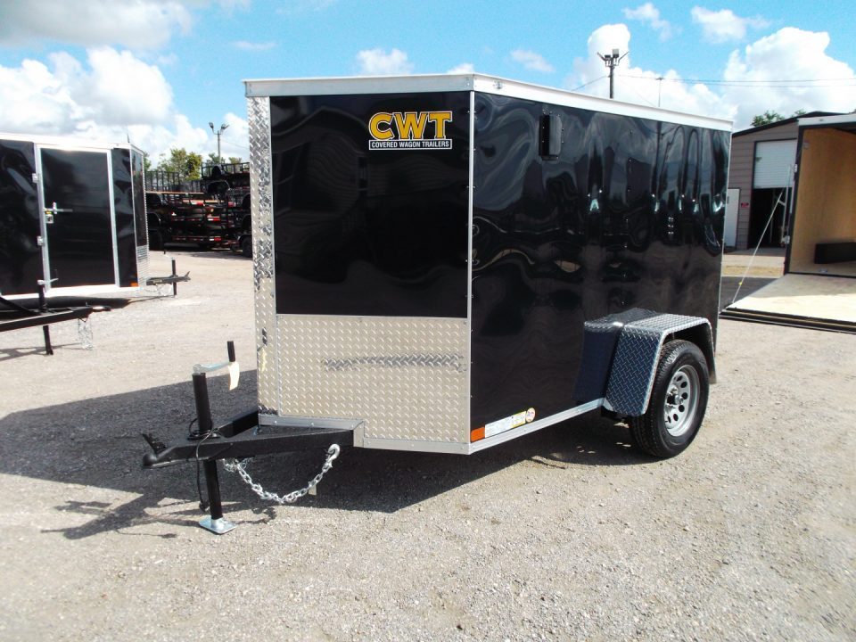 New 2027 Covered Wagon Trailers 5x8 Cargo Trailer / Enclosed Trailer / Ramp / Side Door / .030 Black / Bed Lined Tongue and Frame