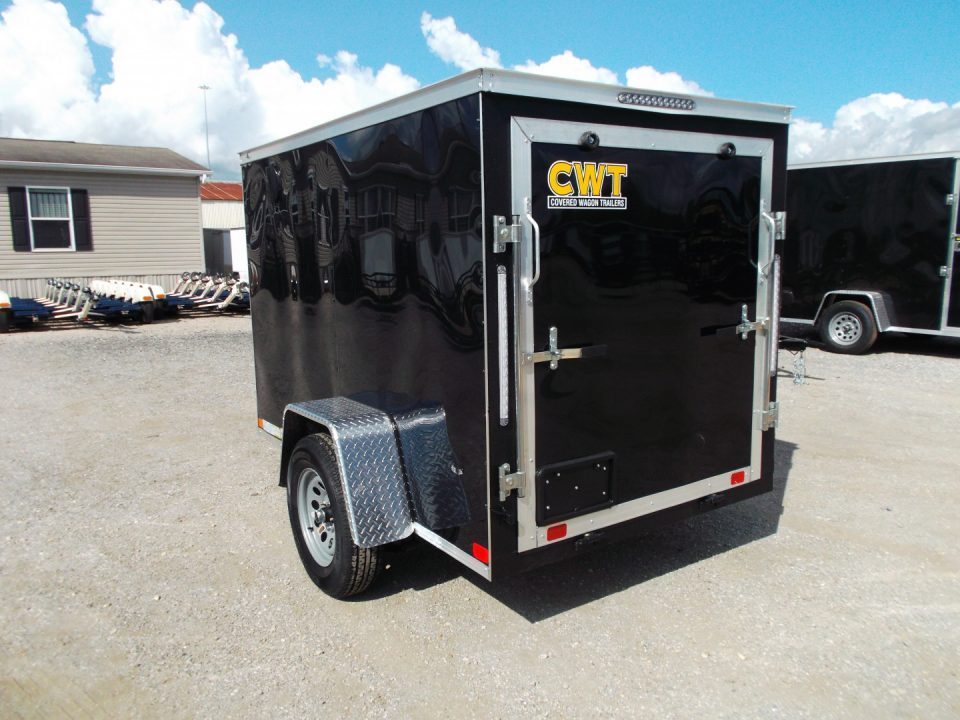 New 2027 Covered Wagon Trailers 5x8 Cargo Trailer / Enclosed Trailer / Ramp / Side Door / .030 Black / Bed Lined Tongue and Frame