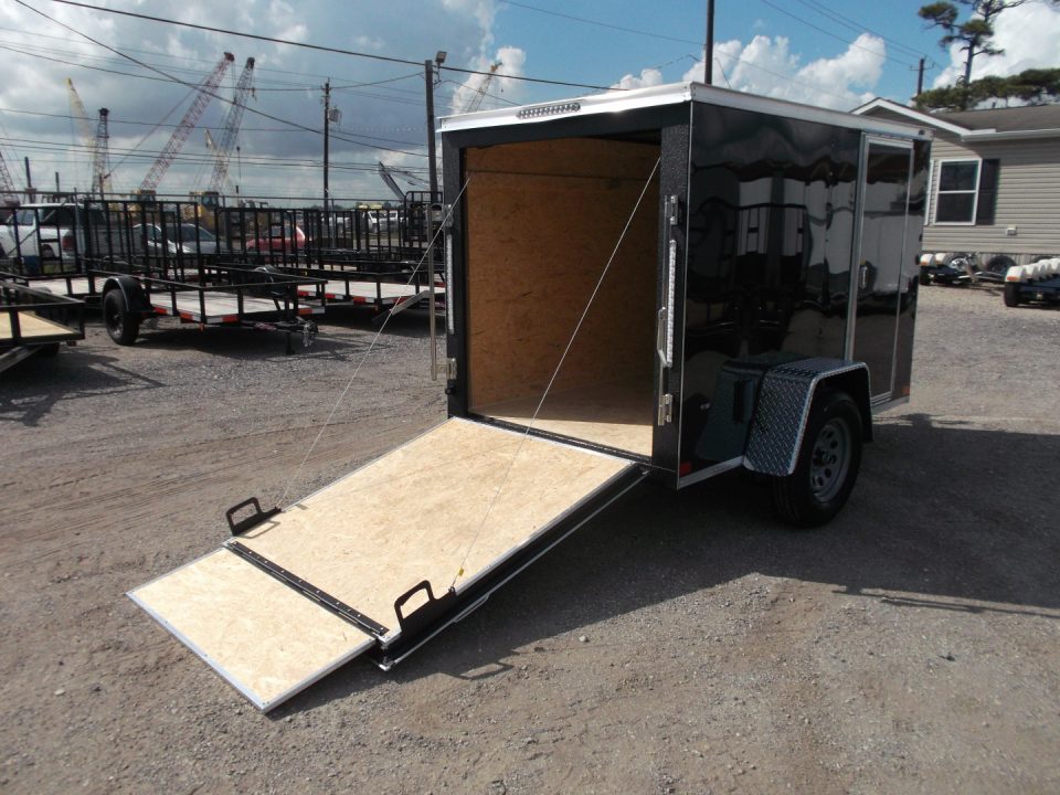 New 2027 Covered Wagon Trailers 5x8 Cargo Trailer / Enclosed Trailer / Ramp / Side Door / .030 Black / Bed Lined Tongue and Frame