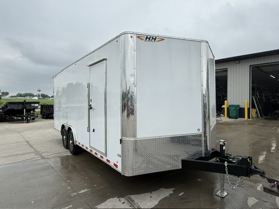New 2026 H&H White 8.5'x20' 14k Flat Top V-Nose Enclosed Car Hauler Cargo Trailer