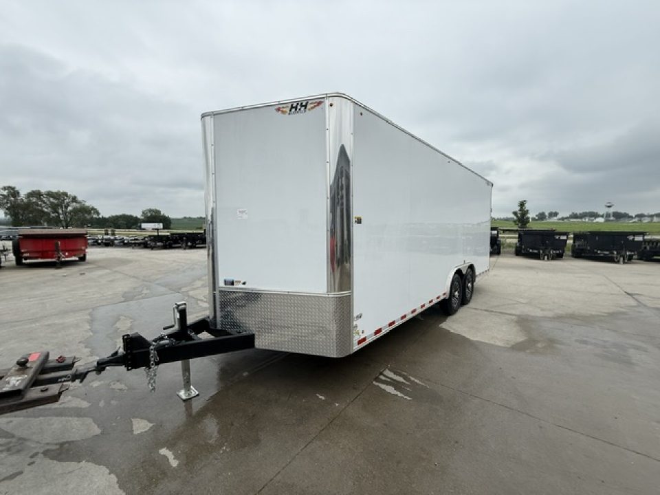 New 2026 H&H White 8.5'x20' 14k Flat Top V-Nose Enclosed Car Hauler Cargo Trailer