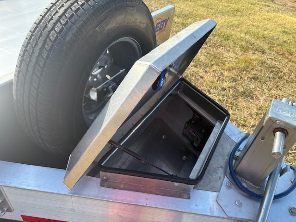 New 2026 EBY Tandem 14K Aluminum Gravity Tilt Trailer W/ 6' Stationary & Spare Tire