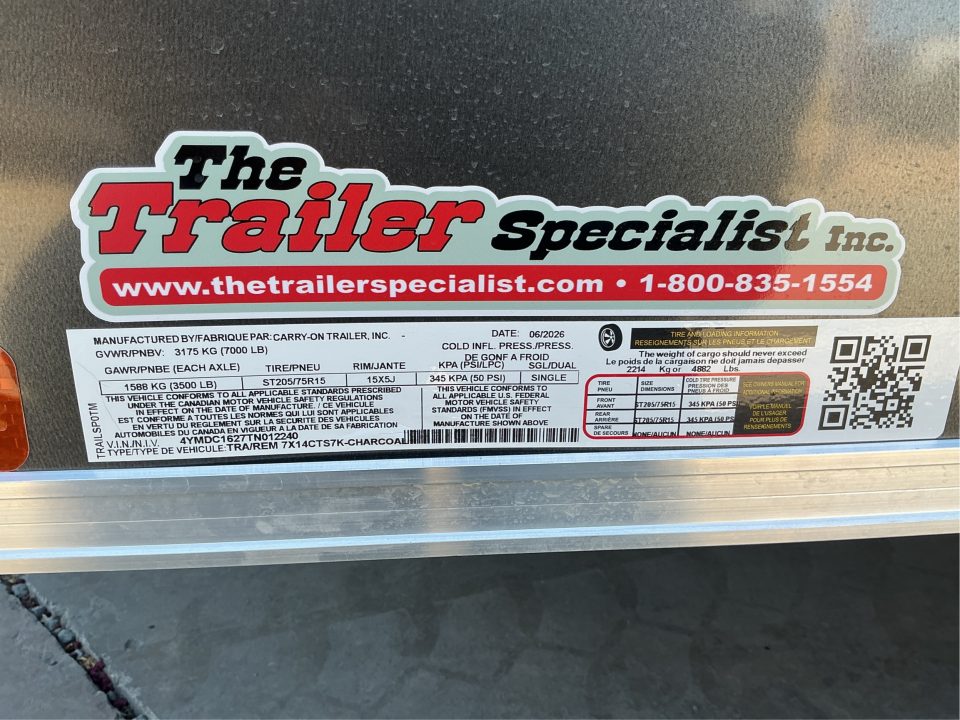 New 2026 Trail Marshal 7X14CTS7K 7FT X 14FT 7K GVW Cargo / Enclosed Trailer