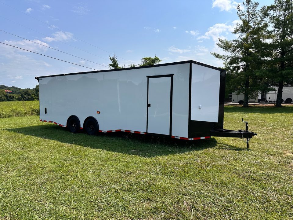 New 2026 Luxe 8.5x28 Race Trailer - Finished Interior- 7000lb Spread Torsion - Recessed E-Track-Full Escape Door-Removable Fender